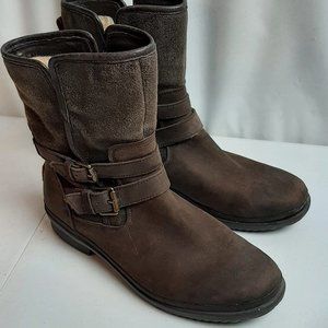 UGG waterproof boots Women's size 10 Brown Nubuck Leather Inside Zip Mid Calf